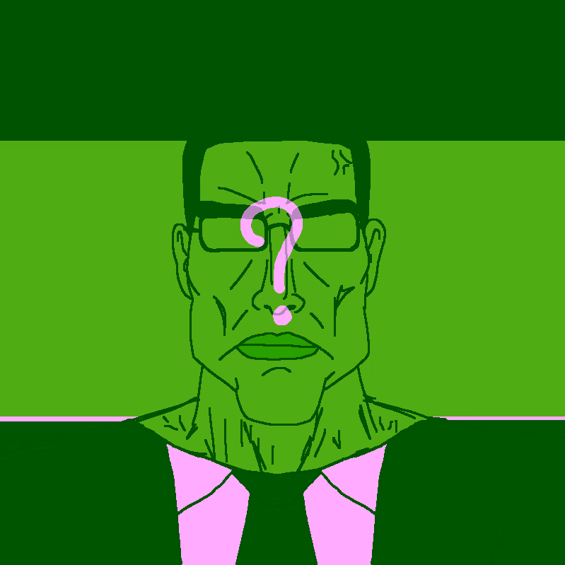 suited Mr. Anonymous Strong Chud with question mark over the face, black green black flag overall